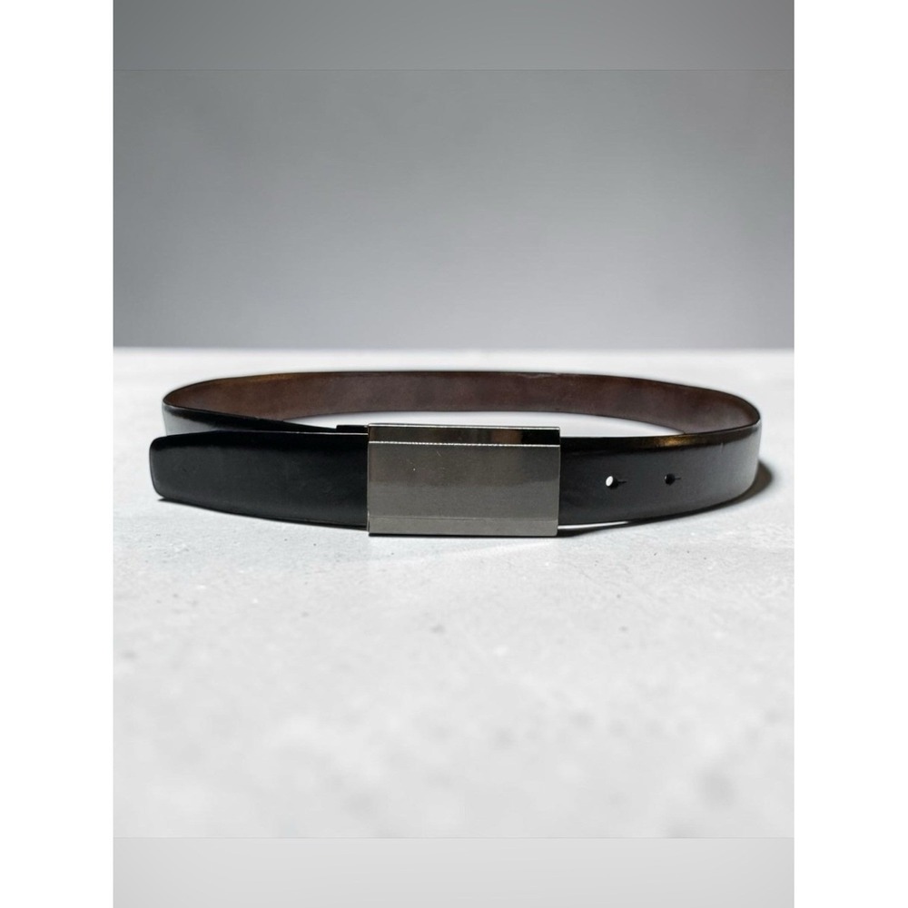 Mens Leather Belt Brown Size 38 1.5" Wide Silver Buckle Quiet Luxury Black